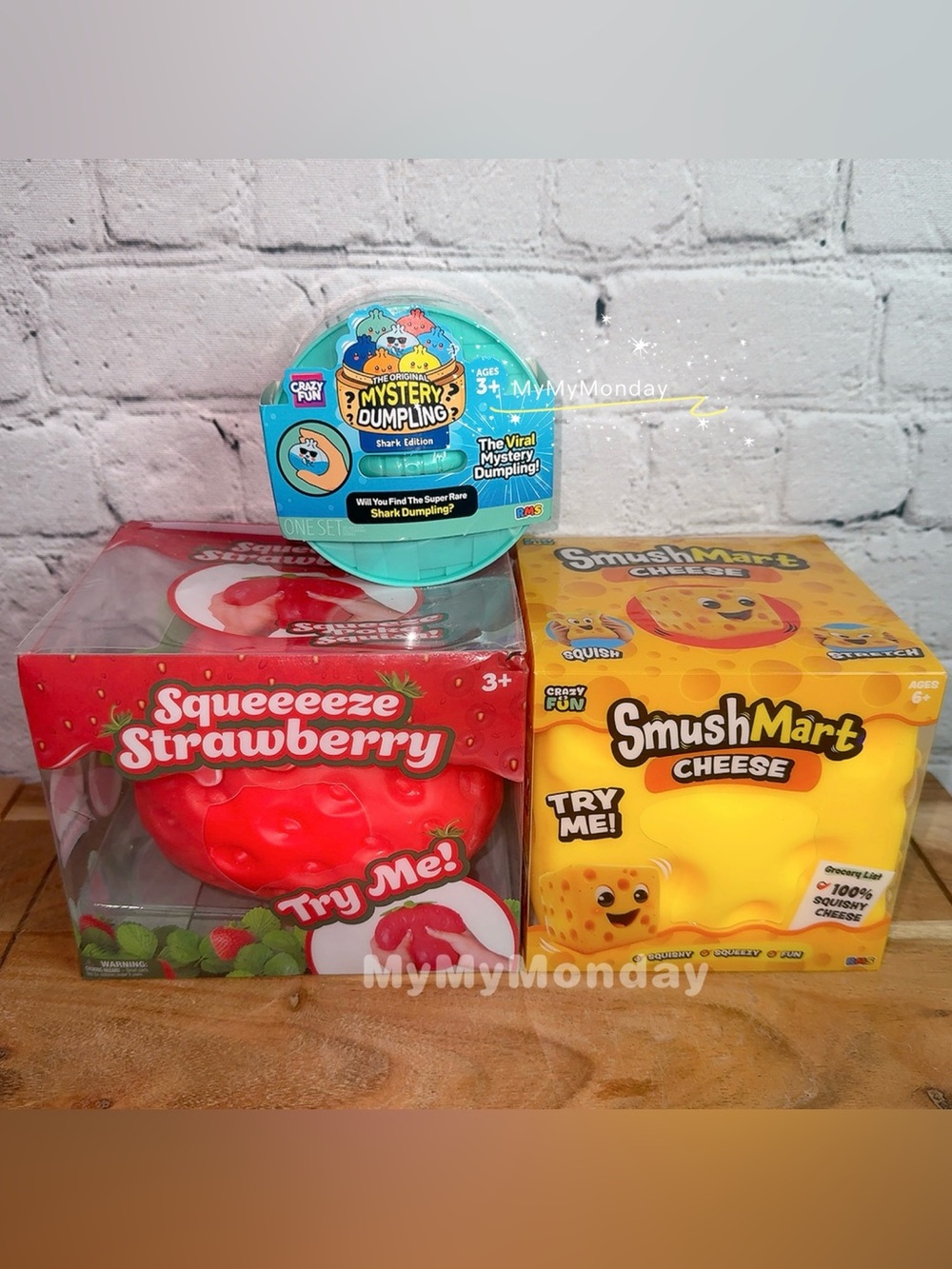 RMS Crazy Fun Dumpling & Jumbo Strawberry Squishy & Cheese Squishy Bundle